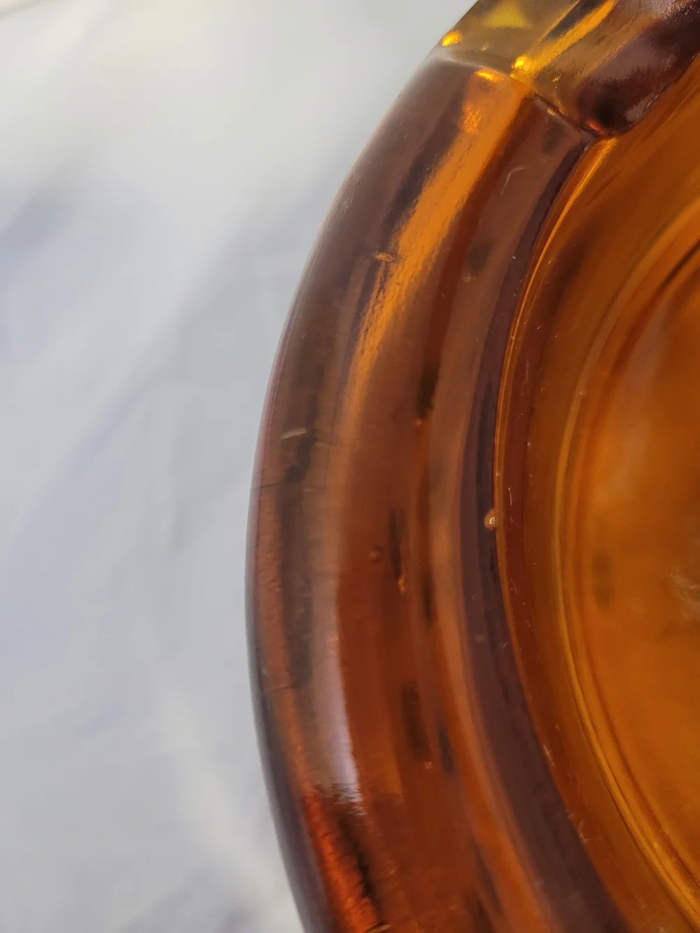 Vintage MCM Amber Glass Ashtray In A Bamboo Basket (A1)